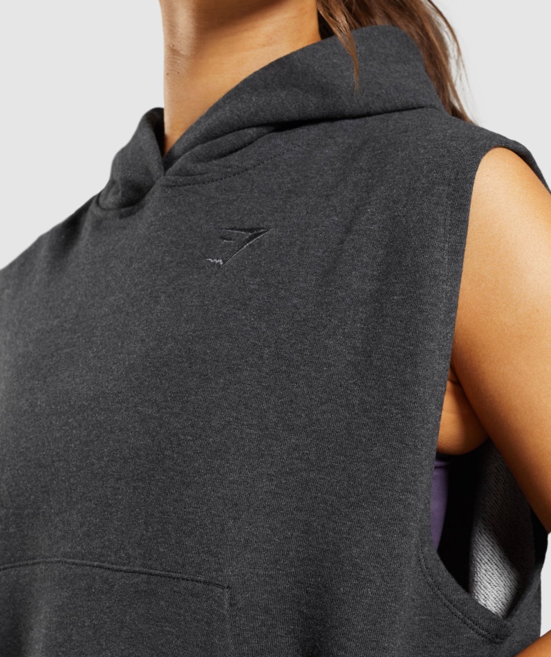 Gymshark Hviledag Svette Ermeløs Hettegenser Svart Kjernemergel