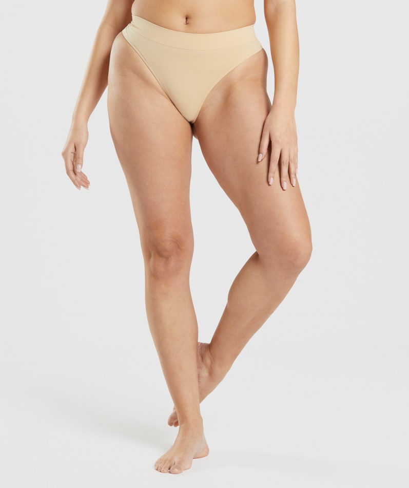 Gymshark Sømløs Høy Thong Fawn Lys Brun