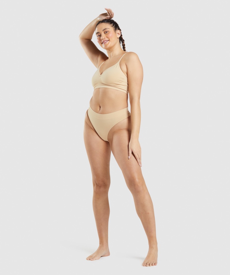 Gymshark Sømløs Høy Thong Fawn Lys Brun