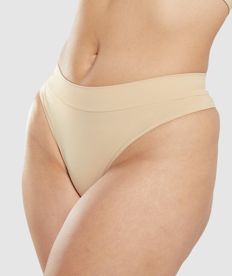 Gymshark Sømløs Høy Thong Fawn Lys Brun