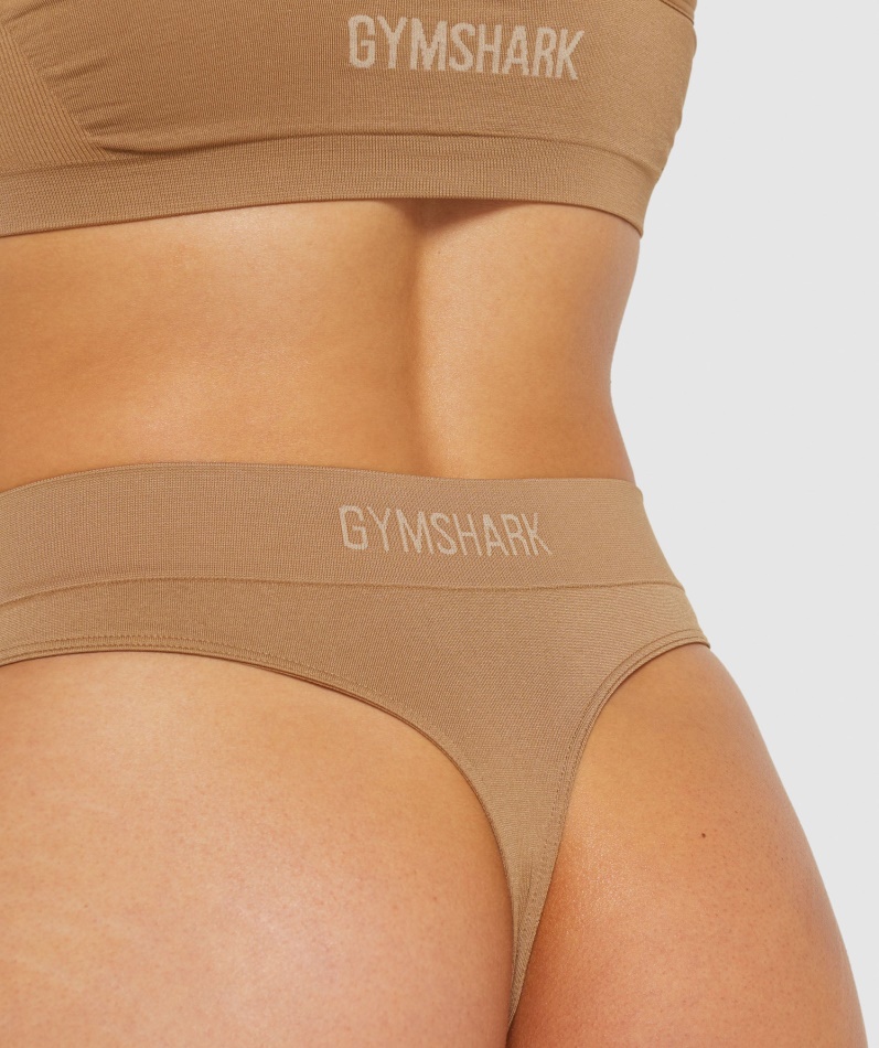 Gymshark Sømløs Høy Thong Gylden Lysebrun