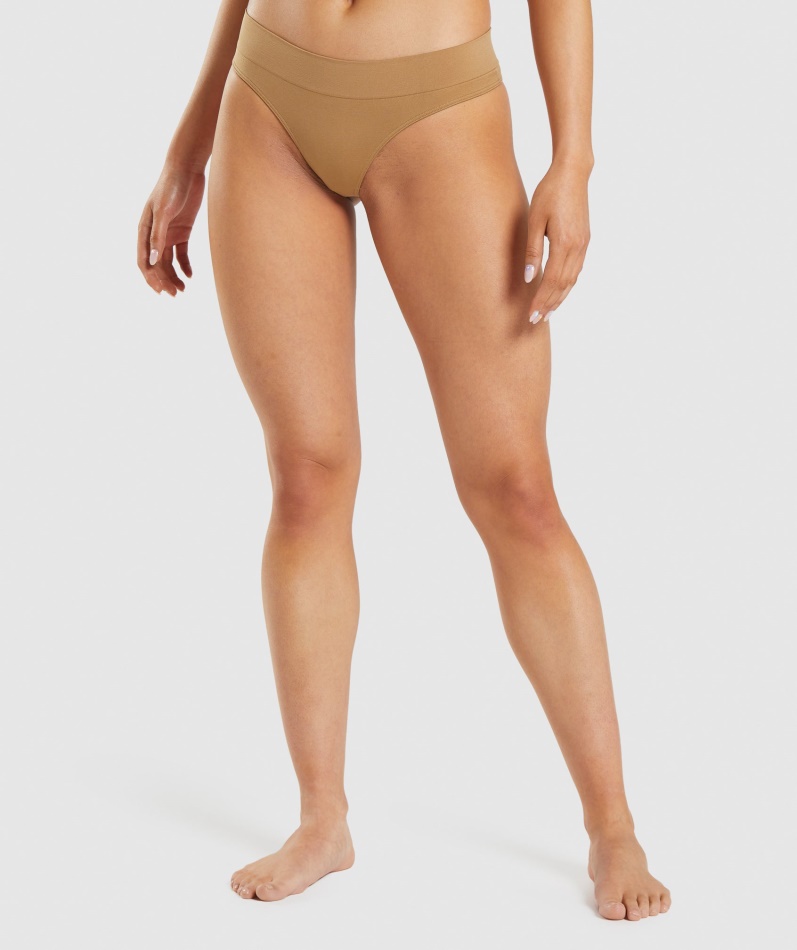 Gymshark Sømløs Thong Gylden Lysebrun