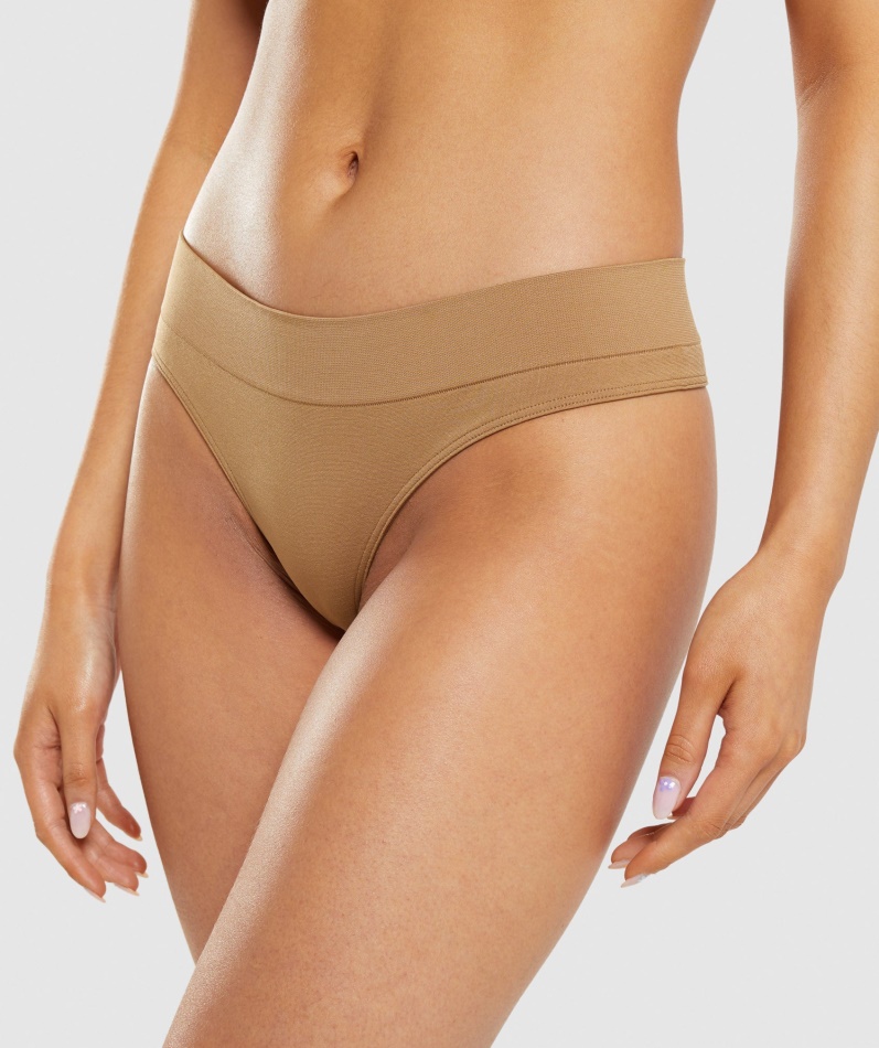 Gymshark Sømløs Thong Gylden Lysebrun