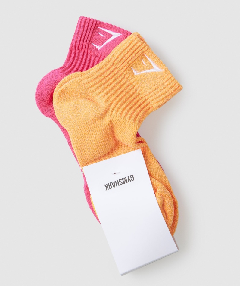 Gymshark Sharkhead Broderte Quarter Sokker 2pk Hibiscus Rosa-aprikos Oransje