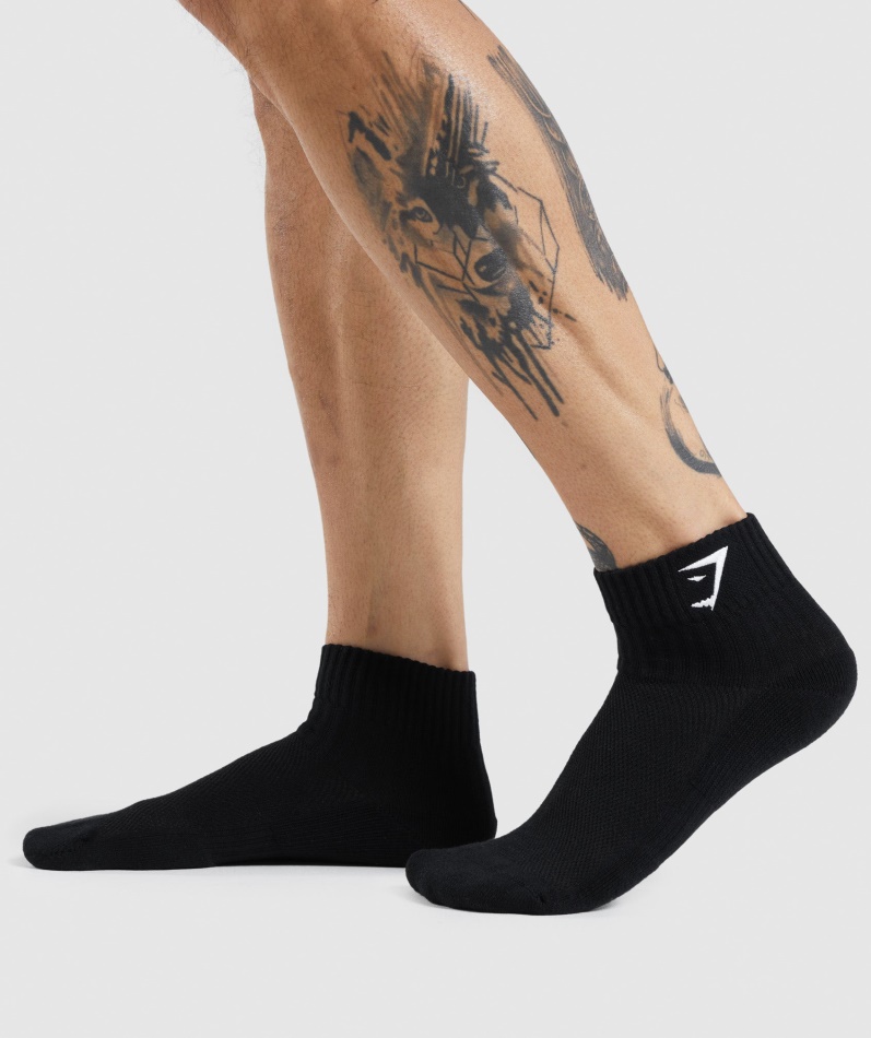 Gymshark Sharkhead Broderte Quarter Sokker 2pk Hvit-svart