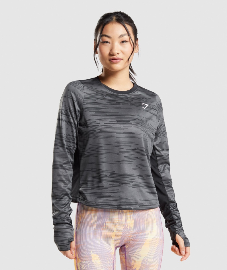 Gymshark Sport Løs Langermet T-skjorte Svart Trykk