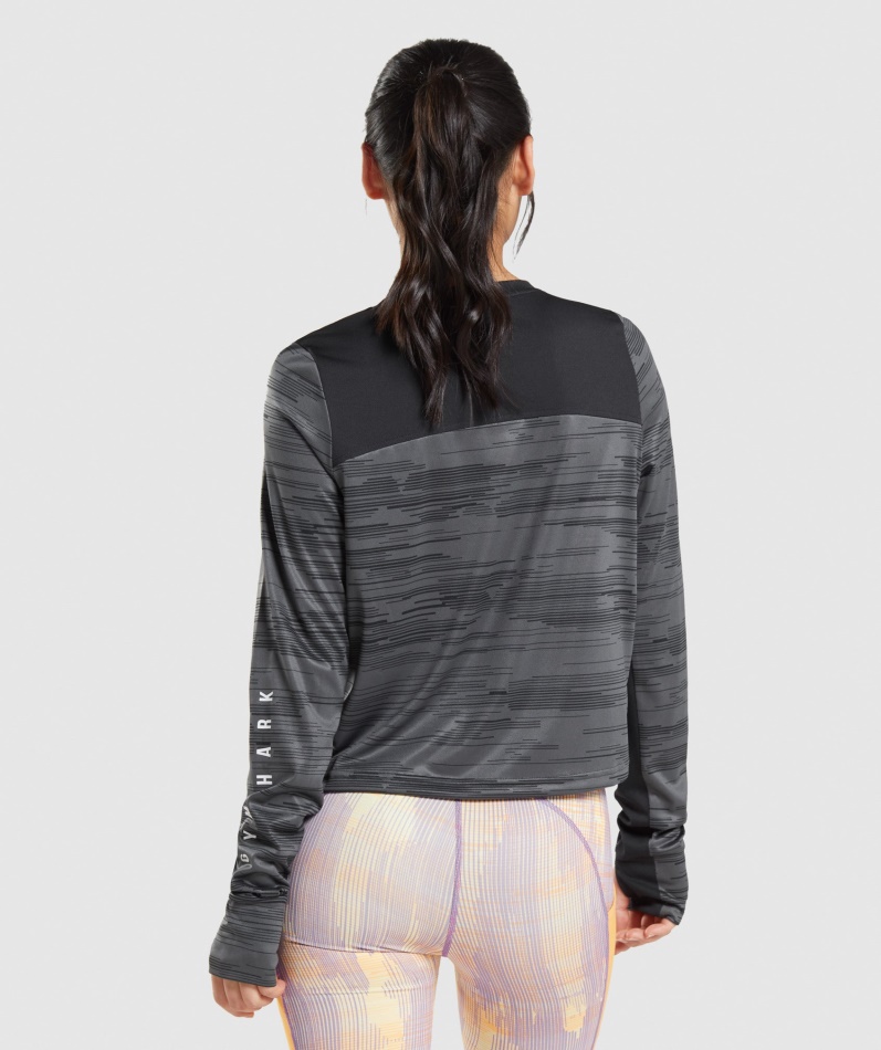 Gymshark Sport Løs Langermet T-skjorte Svart Trykk