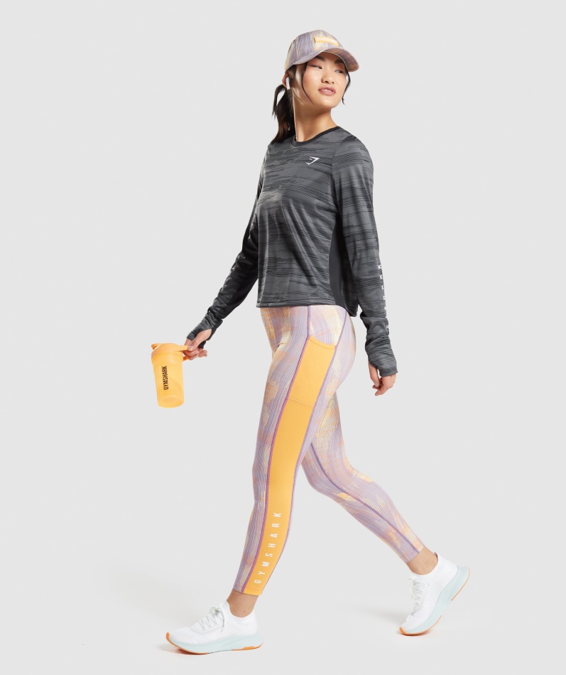 Gymshark Sport Løs Langermet T-skjorte Svart Trykk