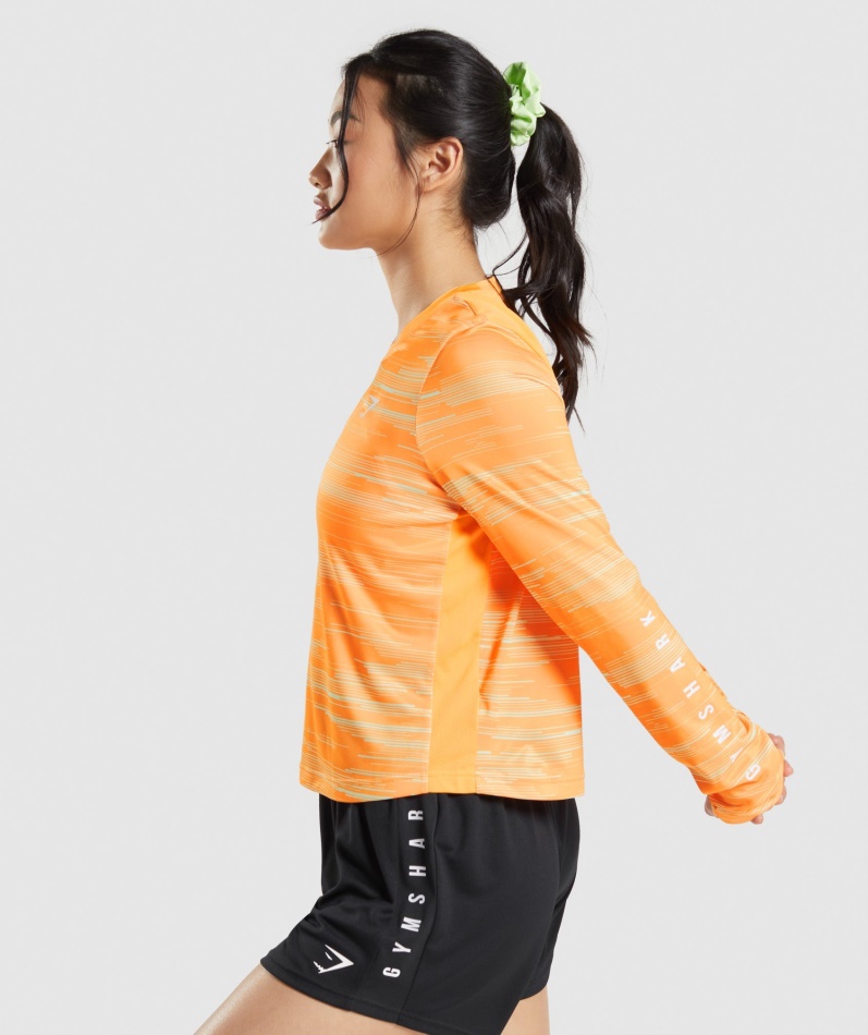 Gymshark Sport Løs Langermet T-skjorte Oransje Trykk