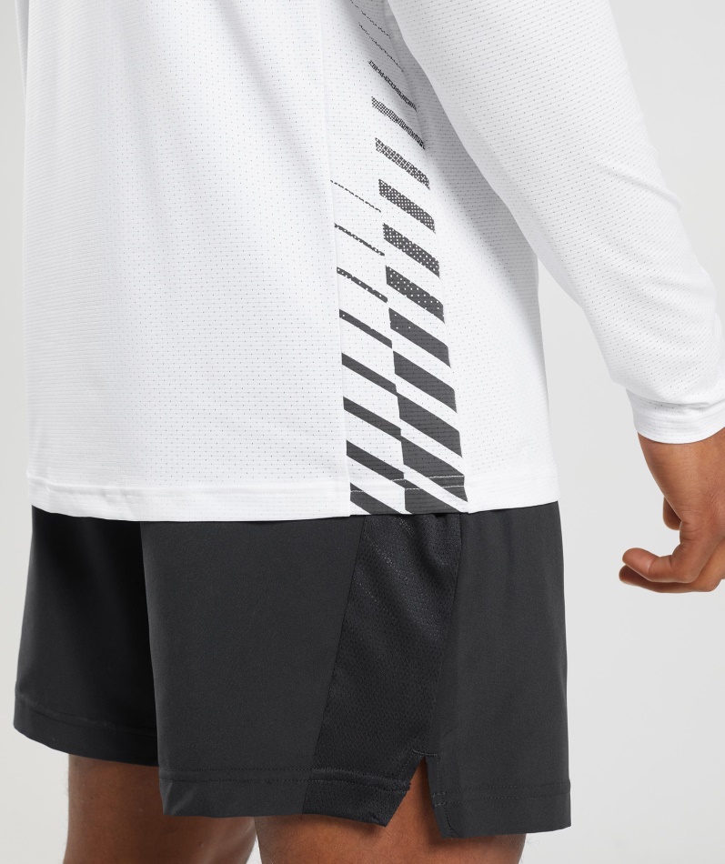 Gymshark Sport Stripe Langermet T-skjorte Hvit