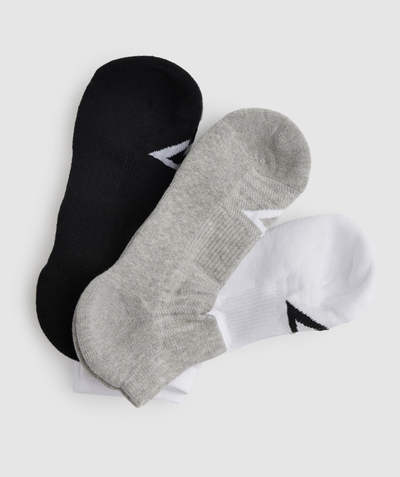 Gymshark Trener Sokker 3pk Hvit-lys Grå Mergel-svart