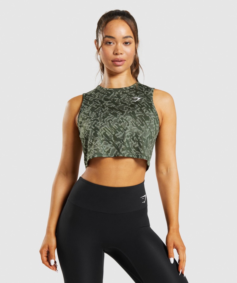 Gymshark Trening Avling Tank Grønt Trykk