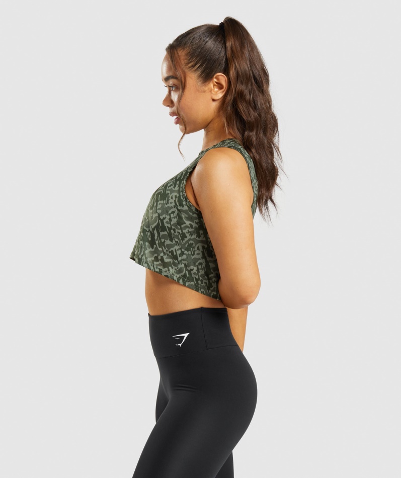 Gymshark Trening Avling Tank Grønt Trykk