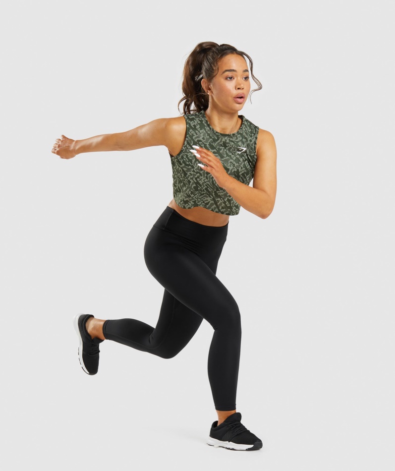Gymshark Trening Avling Tank Grønt Trykk