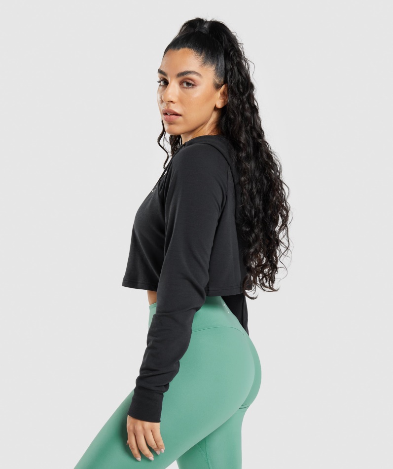 Gymshark Trening Cropped Hettegenser Svart