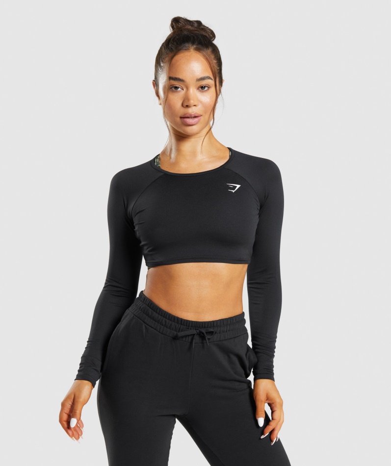 Gymshark Trening Langermet Crop Top Svart