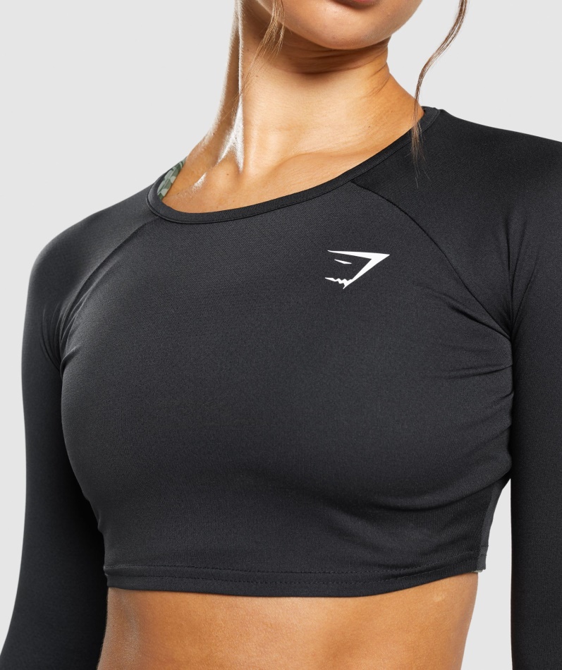 Gymshark Trening Langermet Crop Top Svart