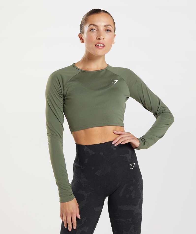 Gymshark Trening Langermet Crop Top Kjerne Oliven