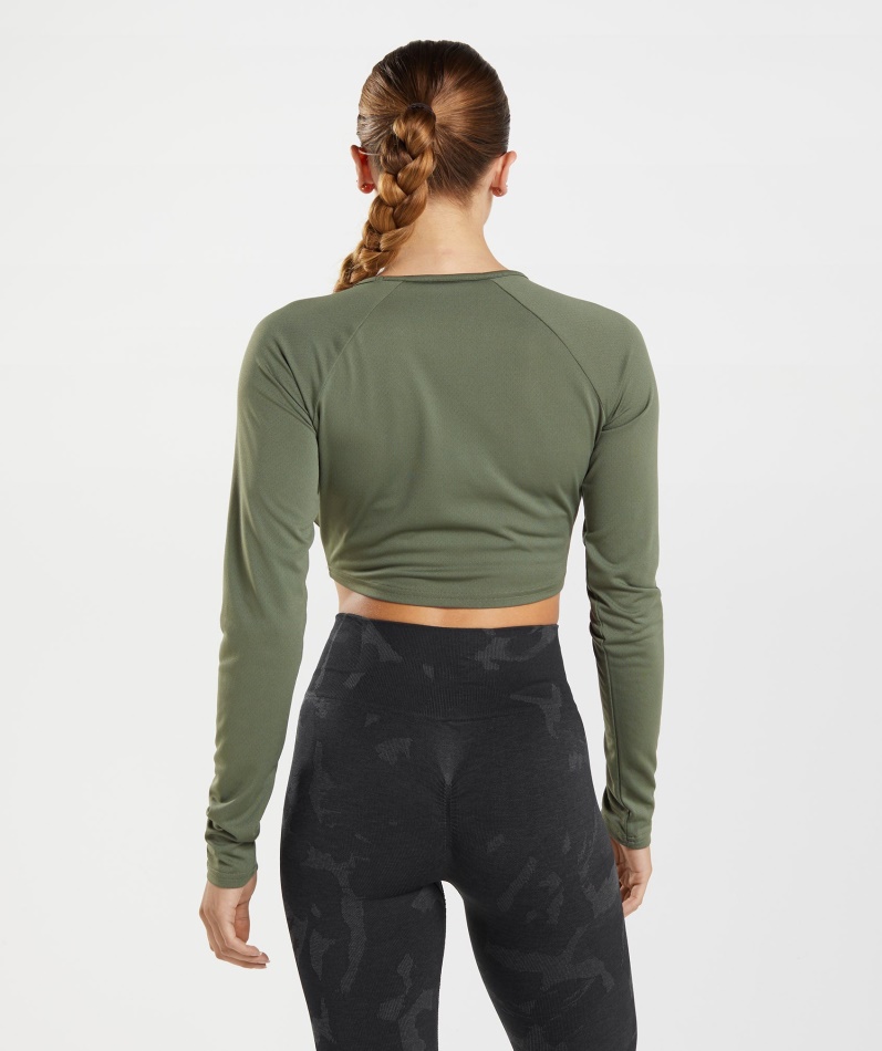 Gymshark Trening Langermet Crop Top Kjerne Oliven