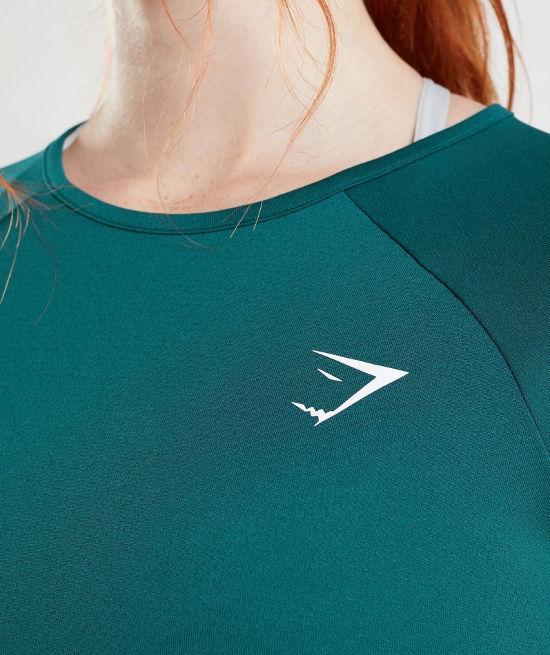 Gymhai Trening Langermet Crop Top Vinter Blågrønn