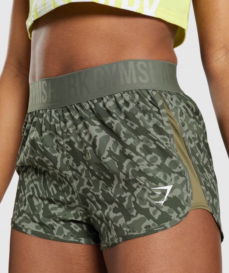 Gymshark Trening Loose Fit Shorts Grønn Print