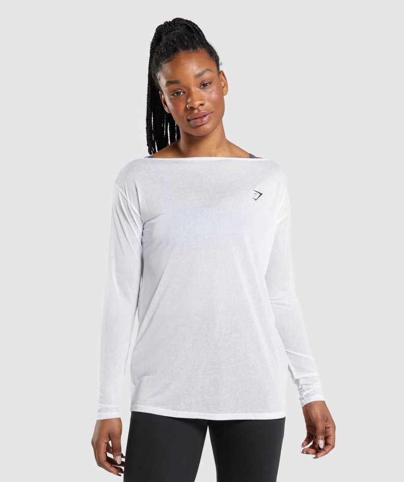 Gymshark Trening Oversized Langermet T-skjorte Kvinner Hvit