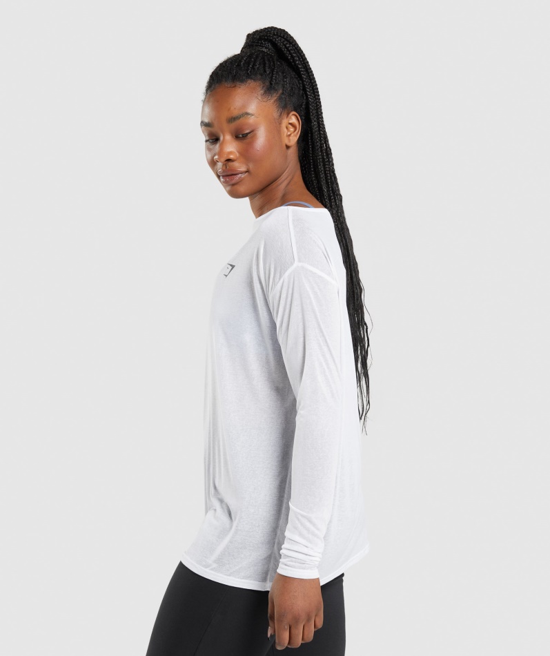 Gymshark Trening Oversized Langermet T-skjorte Kvinner Hvit
