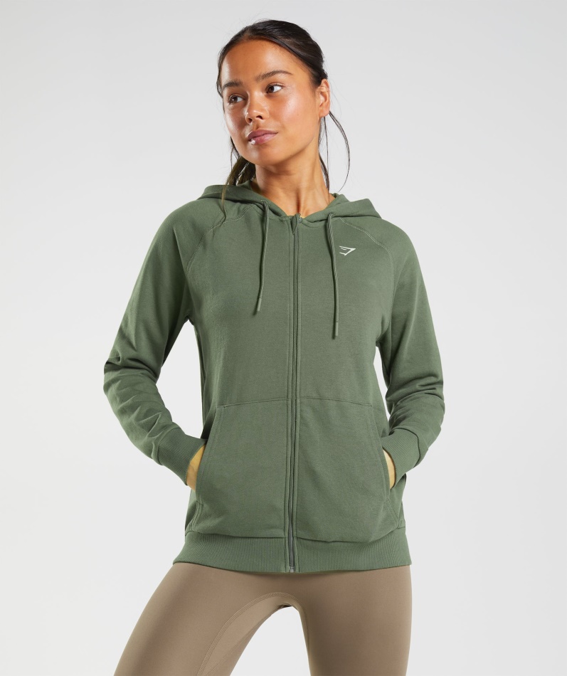 Gymshark Trening Zip Hoodie Kjerne Oliven