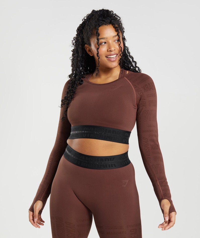Gymshark Vision Langermet Crop Top Kirsebærbrun