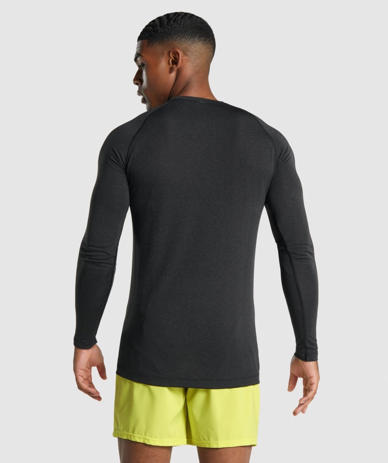 Gymshark Vital Light Sømløs Langermet T-skjorte Svart Mergel
