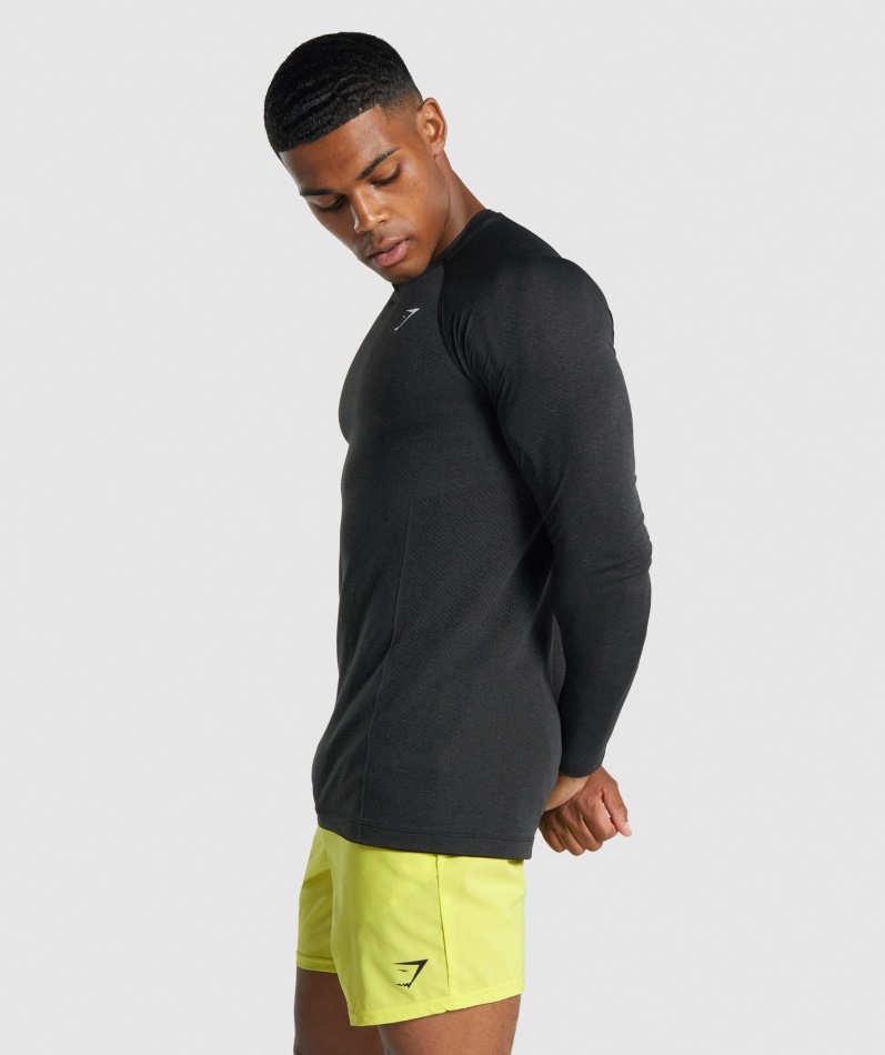 Gymshark Vital Light Sømløs Langermet T-skjorte Svart Mergel