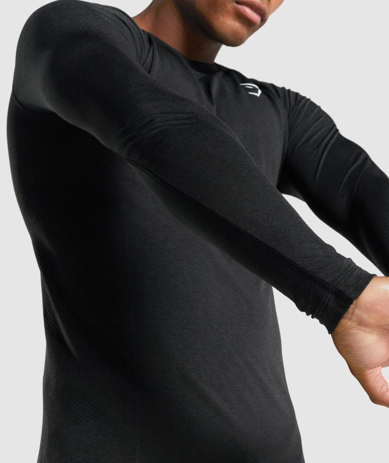 Gymshark Vital Light Sømløs Langermet T-skjorte Svart Mergel
