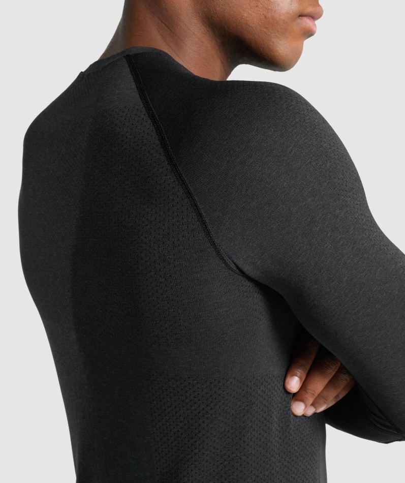 Gymshark Vital Light Sømløs Langermet T-skjorte Svart Mergel