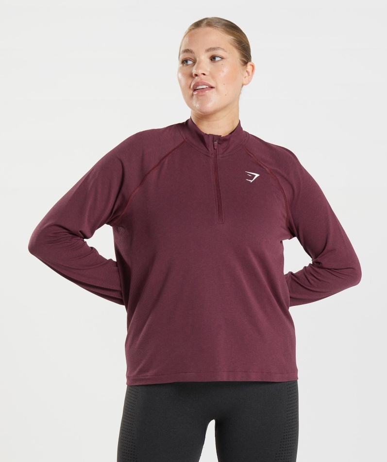 Gymshark Vital Sømløs 2.0 1/2 Genser Med Glidelås Bakt Rødbrun Mergel