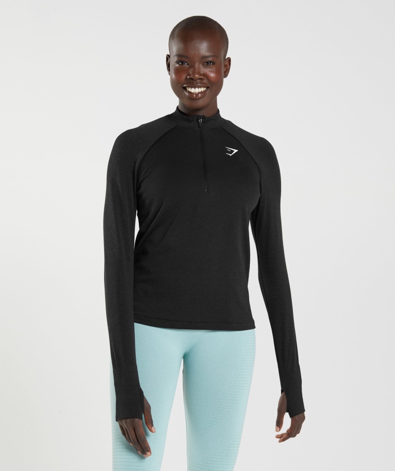 Gymshark Vital Sømløs 2.0 1/2 Genser Med Glidelås Svart Mergel
