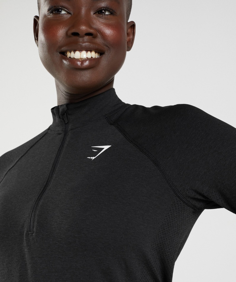 Gymshark Vital Sømløs 2.0 1/2 Genser Med Glidelås Svart Mergel