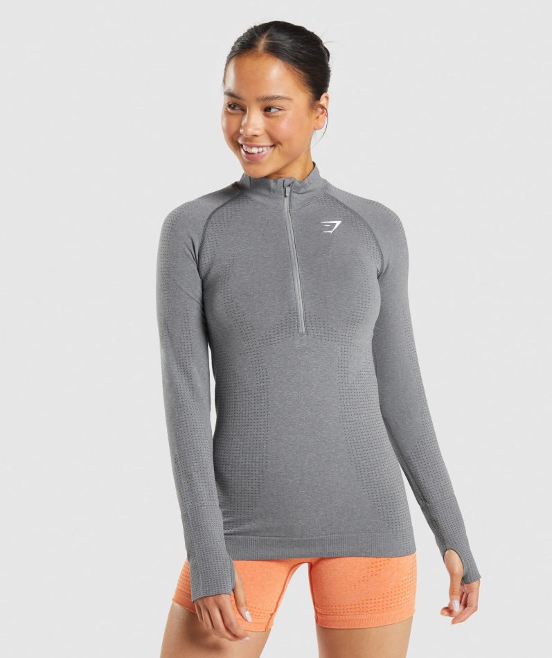Gymshark Vital Sømløs 2.0 1/2 Genser Med Glidelås Smokey Grey Mergel