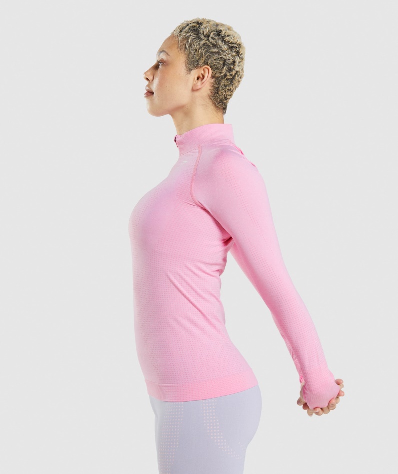 Gymshark Vital Sømløs 2.0 1/2 Genser Med Glidelås Sorbet Rosa Mergel