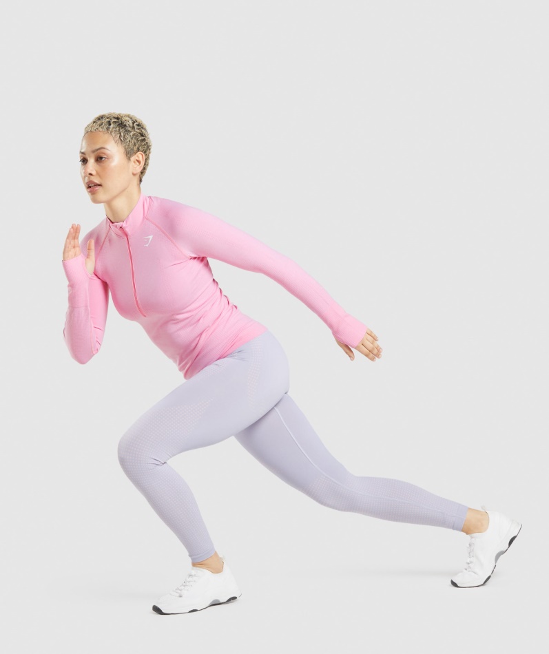 Gymshark Vital Sømløs 2.0 1/2 Genser Med Glidelås Sorbet Rosa Mergel