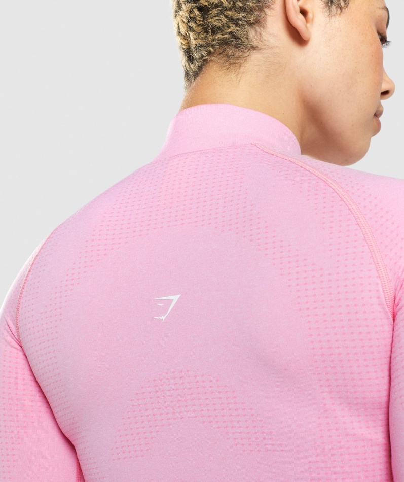 Gymshark Vital Sømløs 2.0 1/2 Genser Med Glidelås Sorbet Rosa Mergel