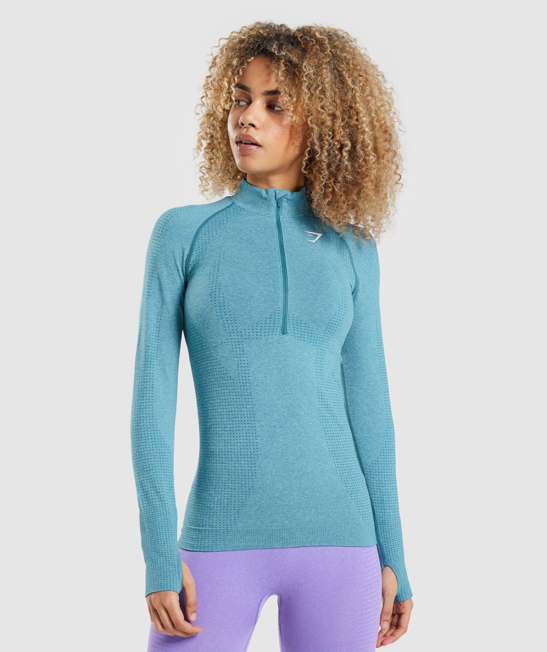 Gymshark Vital Sømløs 2.0 1/2 Genser Med Glidelås Tahoe Teal Marl
