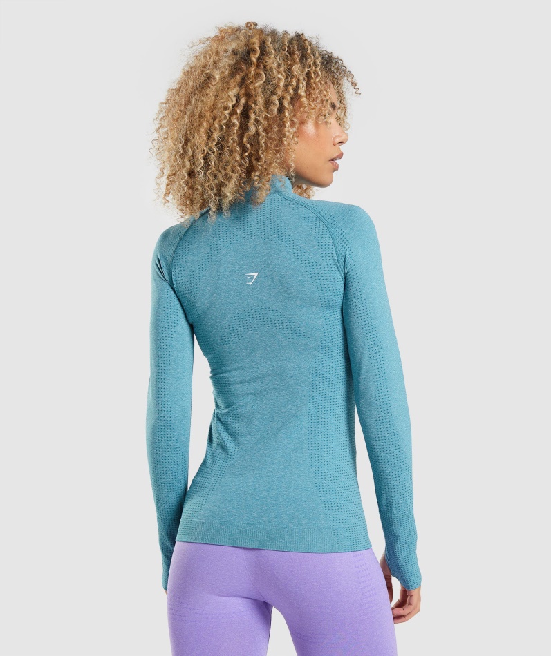 Gymshark Vital Sømløs 2.0 1/2 Genser Med Glidelås Tahoe Teal Marl
