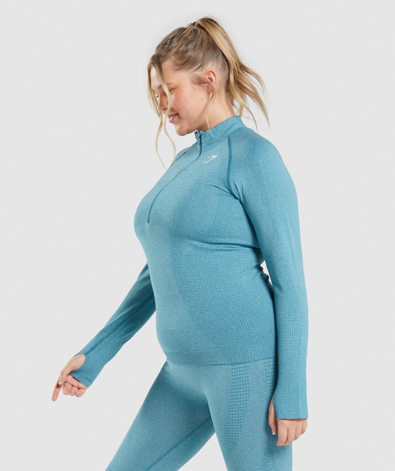 Gymshark Vital Sømløs 2.0 1/2 Genser Med Glidelås Tahoe Teal Marl