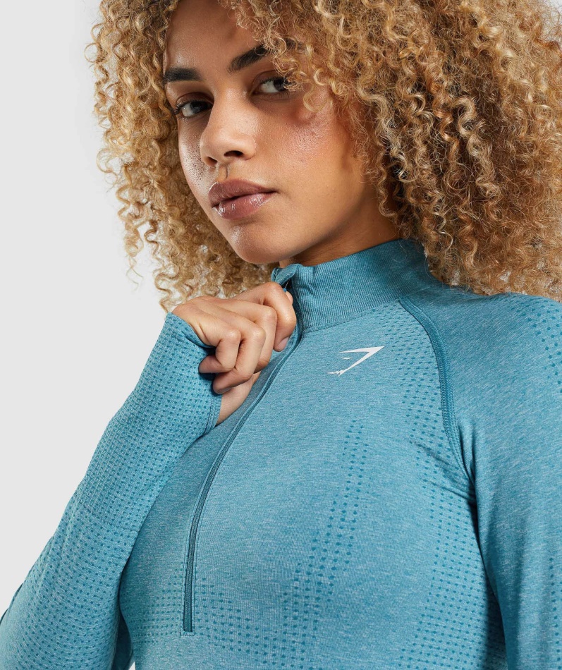 Gymshark Vital Sømløs 2.0 1/2 Genser Med Glidelås Tahoe Teal Marl