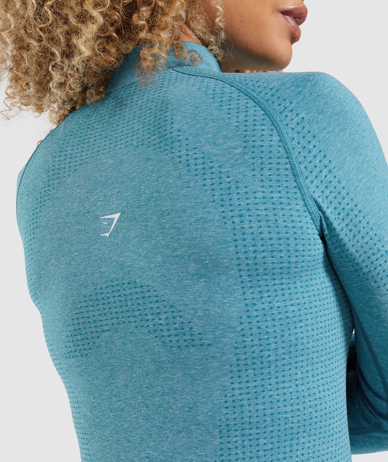 Gymshark Vital Sømløs 2.0 1/2 Genser Med Glidelås Tahoe Teal Marl
