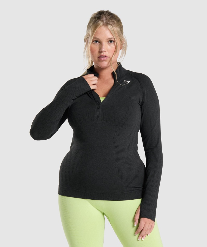 Gymshark Vital Sømløs 2.0 1/2 Genser Med Glidelås Dame Svart Mergel