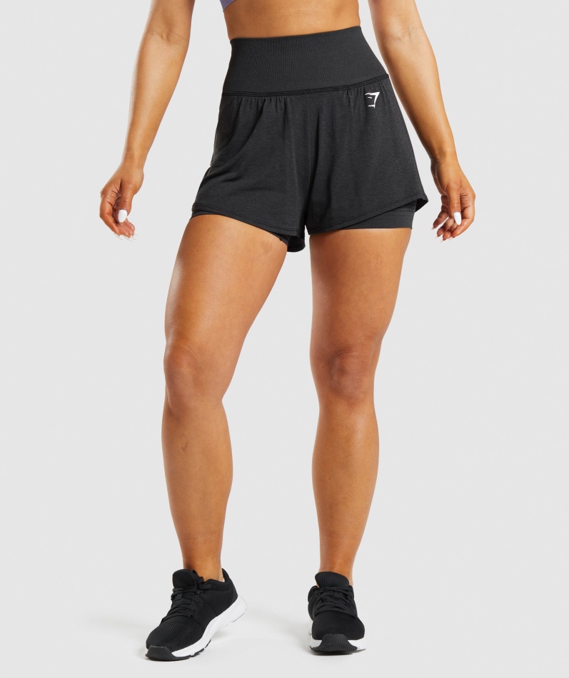 Gymshark Vital Sømløs 2.0 2-i-1 Shorts Svart Mergel
