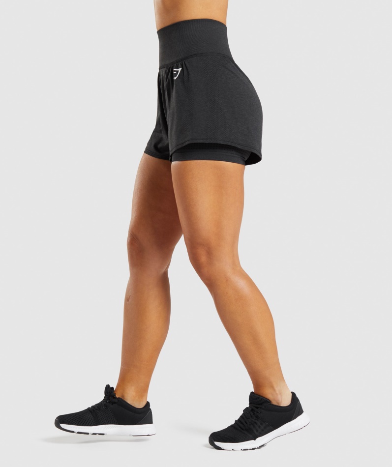 Gymshark Vital Sømløs 2.0 2-i-1 Shorts Svart Mergel