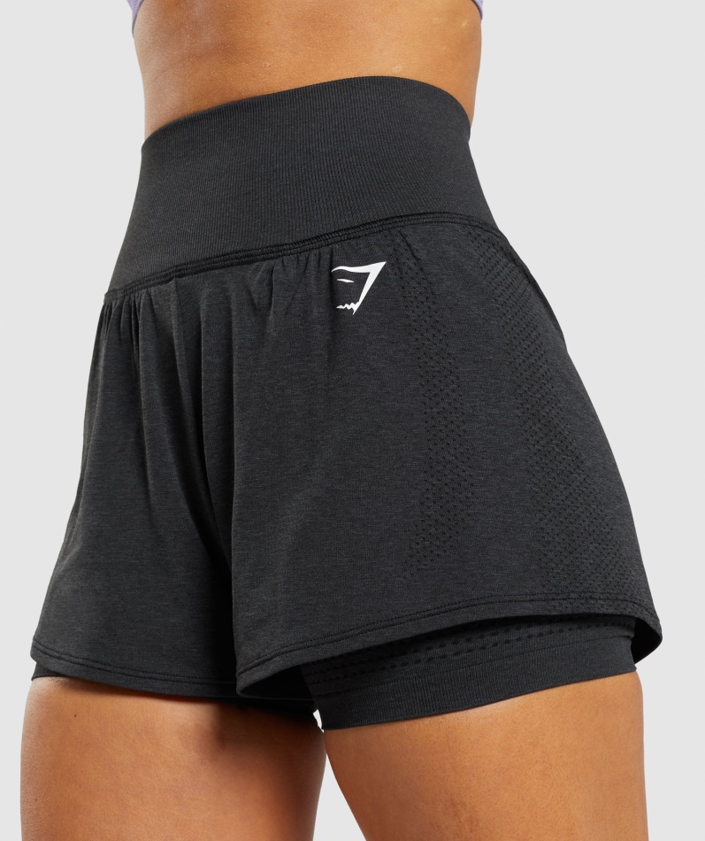Gymshark Vital Sømløs 2.0 2-i-1 Shorts Svart Mergel