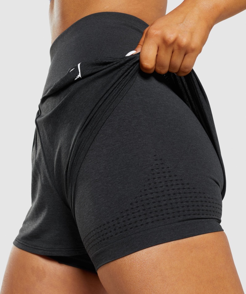 Gymshark Vital Sømløs 2.0 2-i-1 Shorts Svart Mergel